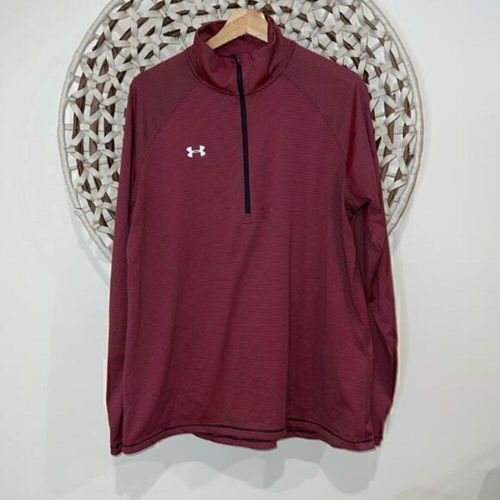 Under Armour pink and gray striped 1/4 zip long sleeve size XLarge